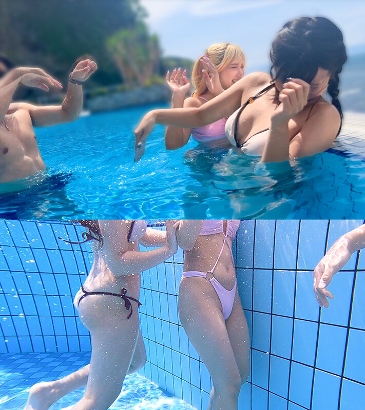【痴女】 【夏に輝く美尻っ娘×2と酒浴び暴走乱パ】プール旅行を楽しむ童...